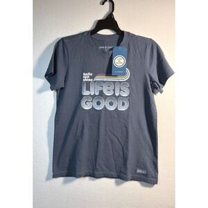 Life is Good T-Shirt Womens Large Blue NWT Hello Sun Shine Graphic Crusher Tee